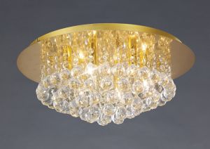 Dahribollita Flush Ceiling, 450mm Round, 6 Light G9 Crystal French Gold