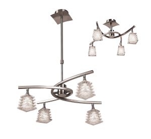 Keops 49cm Telescopic Pendant Convertible To Semi Flush 4 Light G9, Satin Nickel