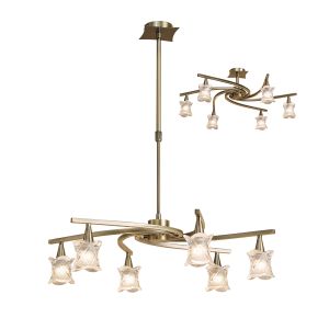 Rosa Del Desierto Telescopic Pendant Convertible To Semi Flush 6 Light G9, Antique Brass