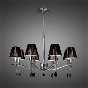 Siena 75cm Pendant Round 8 Light E14, Polished Chrome With Black Shades And Black Crystal