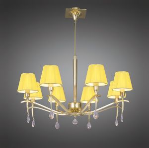 Siena Pendant Round 8 Light E14, Polished Brass With Amber Cmozarella Shades And Clear Crystal
