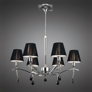 Siena 63cm Pendant Round 6 Light E14, Polished Chrome With Black Shades And Black Crystal