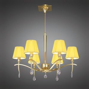 Siena Pendant Round 6 Light E14, Polished Brass With Amber Cmozarella Shades And Clear Crystal