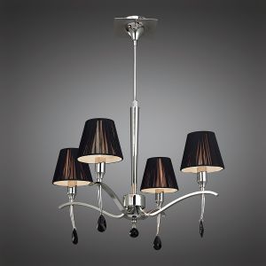 Siena 55cm Pendant Round 4 Light E14, Polished Chrome With Black Shades And Black Crystal