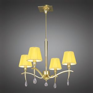 Siena 55cm Pendant Round 4 Light E14, Polished Brass With Amber Cream Shades And Clear Crystal