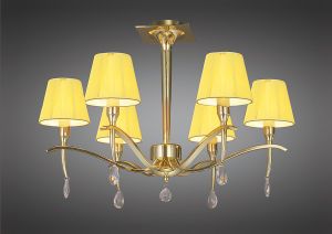 Siena Semi Flush Round 6 Light E14, Polished Brass With Amber Cmozarella Shades And Clear Crystal