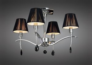 Siena Semi Flush Round 4 Light E14, Polished Chrome With Black Shades And Black Crystal