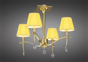 Siena Semi Flush Round 4 Light E14, Polished Brass With Amber Cmozarella Shades And Clear Crystal