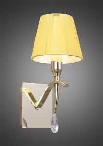 Siena Wall Lamp Switched 1 Light E14, Polished Brass With Amber Cream Shade And Clear Crystal