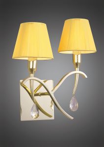 Siena Wall Lamp Switched 2 Light E14, Polished Brass With Amber Cream Shades And Clear Crystal
