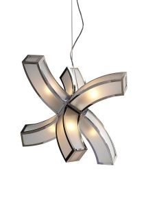 Duna 66cm E27 Pendant 6 arms 6 Light E27, Polished Chrome/White Acrylic, CFL Lamps INCLUDED