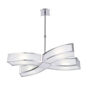 Duna Rectangular Telescopic Convertible To Semi Flush 4 Light E27, Polished Chrome/White Acrylic, CFL Lamps INCLUDED