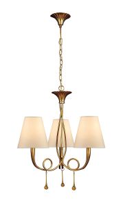 Paola Pendant 3 Light E14, Gold Painted With Cmozarella Shades & Amber Glass Droplets (3542)