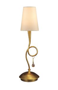 Paola Table Lamp 1 Light E14, Gold Painted With Cream Shade & Amber Glass Droplets (3545)