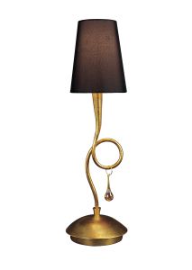 Paola Table Lamp 1 Light E14, Gold Painted With Black Shade & Amber Glass Droplets