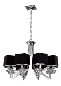 Akira 80cm Pendant 8 Light E14, Polished Chrome With Black Shades