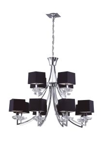 Akira 90cm Pendant 2 Tier 12 Light E14, Polished Chrome With Black Shades