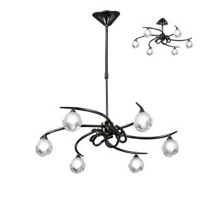 Fragma 69cm Telescopic Convertible To Semi Flush 6 Light G9, Black Chrome