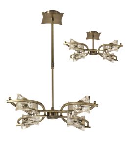 Kromo Telescopic Convertible To Semi Flush 4 Light G9, Antique Brass