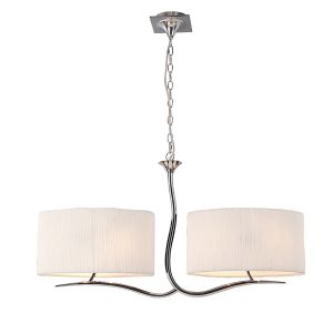 Eve Linear Pendant 2 Arm 4 Light E27, Polished Chrome With White Oval Shades