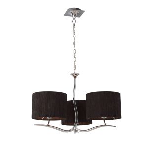 Eve 70cm Pendant 3 Light E27, Polished Chrome With Black Round Shades