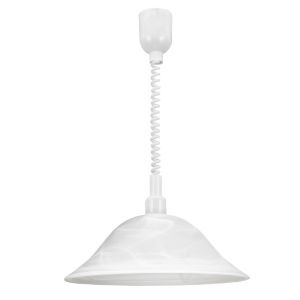 Alessandra 1 Light E27 White Adjustable Rise And Fall Pendant White Alabaster Glass Shade