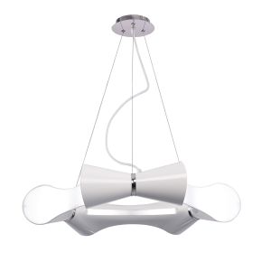Ora Pendant 6 Flat Round Light E27, Gloss White / White Acrylic / Polished Chrome, CFL Lamps INCLUDED