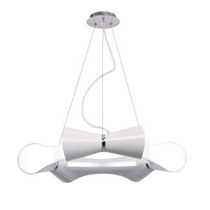 Ora 73cm Pendant 6 Flat Round Light E27, Gloss White / White Acrylic / Polished Chrome, CFL Lamps INCLUDED