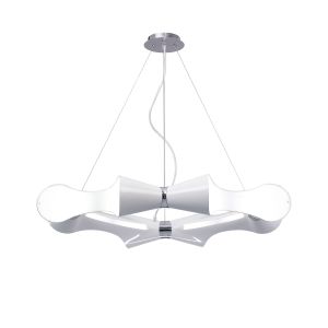 Ora 90cm Pendant 8 Flat Round Light E27, Gloss White/White Acrylic/Polished Chrome, CFL Lamps INCLUDED