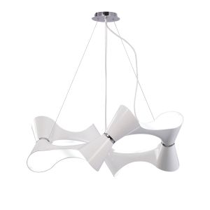 Ora Pendant 8 Twisted Round Light E27, Gloss White / White Acrylic / Polished Chrome, CFL Lamps INCLUDED
