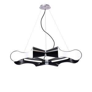 Ora 90cm Pendant 8 Flat Round Light E27, Gloss Black/White Acrylic/Polished Chrome, CFL Lamps INCLUDED