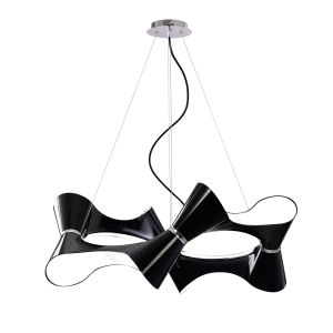 Ora 80cm Pendant 8 Twisted Round Light E27, Gloss Black/White Acrylic/Polished Chrome, CFL Lamps INCLUDED