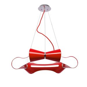 Ora Pendant 6 Flat Round Light E27, Gloss Red/White Acrylic/Polished Chrome, CFL Lamps INCLUDED