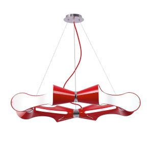 Ora 90cm Pendant 8 Flat Round Light E27, Gloss Red/White Acrylic/Polished Chrome, CFL Lamps INCLUDED