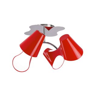 Ora Ceiling 2 Arm 4 Light E27, Gloss Red/White Acrylic/Polished Chrome, CFL Lamps INCLUDED