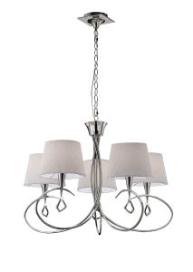 Mara 78cm Pendant 5 Light E14, Polished Chrome With Ivory White Shades