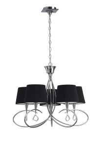 Mara 78cm Pendant 5 Light E14, Polished Chrome With Black Shades