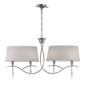 Mara Linear Pendant 2 Arm 4 Light E14, Polished Chrome With Ivory White Shades