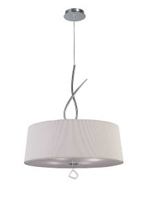 Mara 55cm Pendant 4 Light E27 Round, Polished Chrome With Ivory White Shade