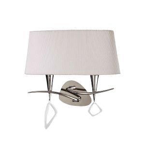 Mara Wall Lamp Switched 2 Light E14, Polished Chrome With Ivory White Shade