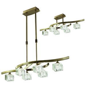 Cuadrax Rectangular Telescopic Semi Flush 6 Light G9, Antique Brass