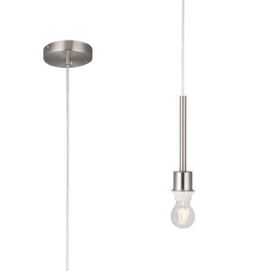 Baymont Satin Nickel 1 Light E27 Universal 3m Single Pendant, Suitable For A Vast Selection Of Shades