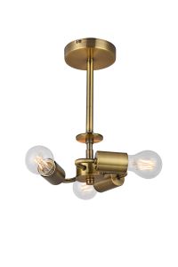 Baymont Antique Brass 3 Light E27 Universal Semi Flush Fixture, Suitable For A Vast Selection Of Shades