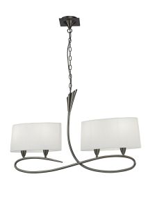 Lua Linear Pendant 2 Arm 4 Light E27, Satin Nickel With White Shades