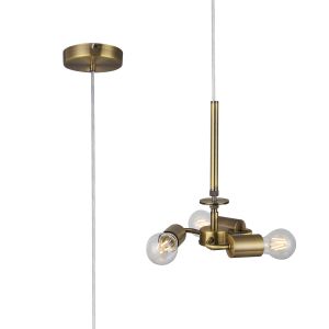 Baymont Antique Brass 3m 3 Light E27 Universal Single Pendant, Suitable For A Vast Selection Of Shades