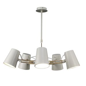 Looker 78cm Pendant 5 Light E27, Matt White / Beech