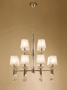 Tiffany Pendant 2 Tier 12+12 Light E14+G9, French Gold With Cmozarella Shades & Clear Crystal