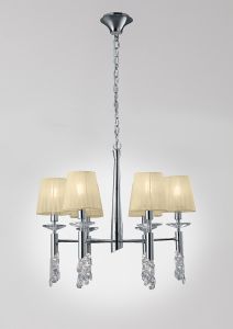 Tiffany 66cm Pendant 6+6 Light E14+G9, Polished Chrome With Cream Shades & Clear Crystal