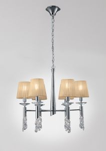 Tiffany 66cm Pendant 6+6 Light E14+G9, Polished Chrome With Soft Bronze Shades & Clear Crystal