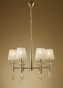 Tiffany 66cm Pendant 6+6 Light E14+G9, French Gold With Cream Shades & Clear Crystal